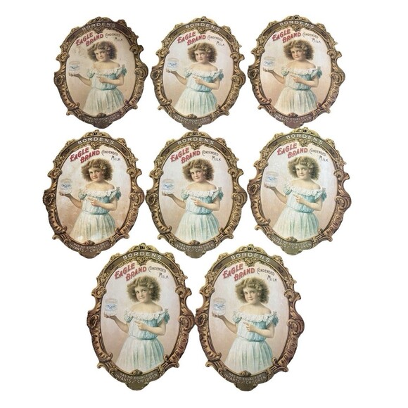 Bordens Condensed Milk Eagle Brand Cardboard Paper Advertising Sign Lot Of 8 - Picture 1 of 6